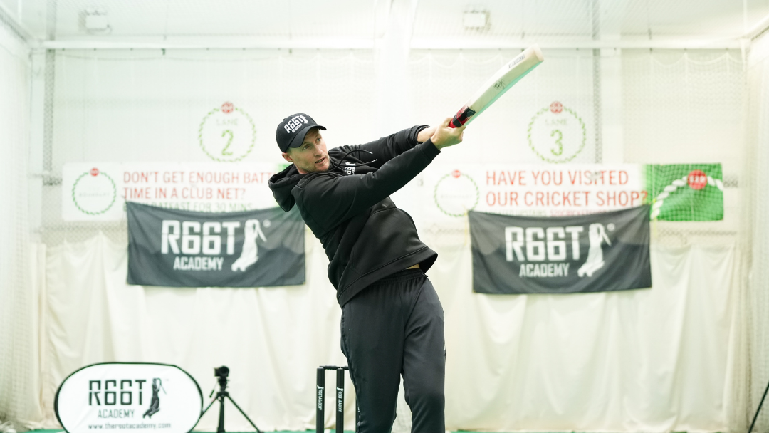 Joe Root in R66T Academy Training Kit using a R66T Academy Technique Training Bat