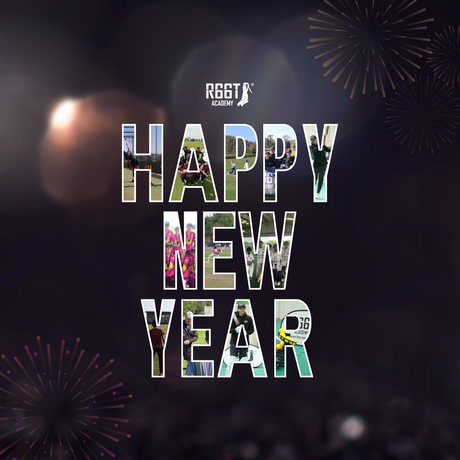 Happy New Year collage with R66T Academy cricket imagery