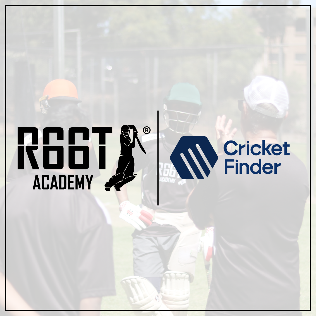 The R66T Academy black logo and Cricket Finder Navy logo on a transparent background of cricketers speaking.