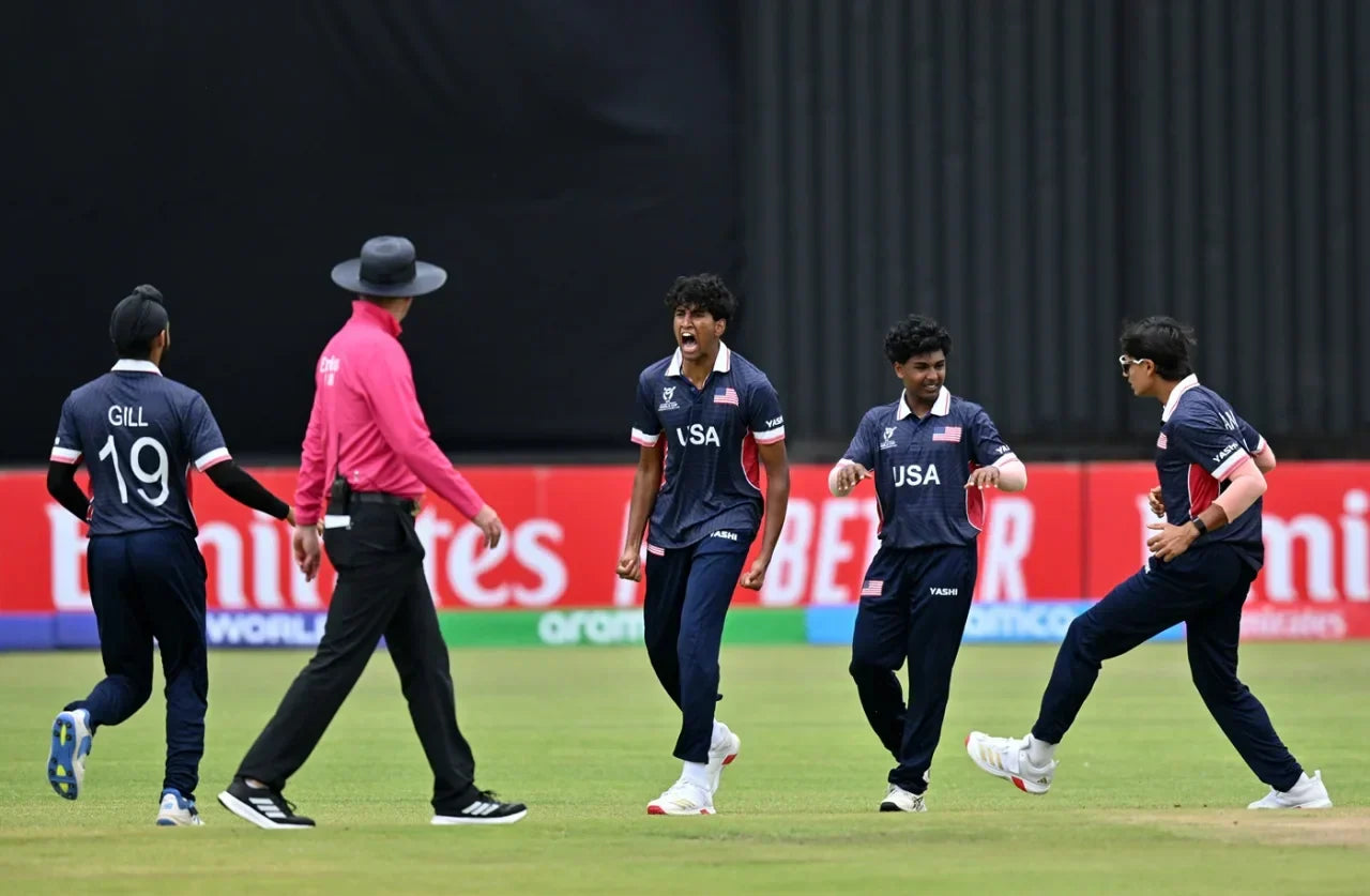 High Performance Program and USA Fast Bowler Ritvik Appidi celebrates wicket