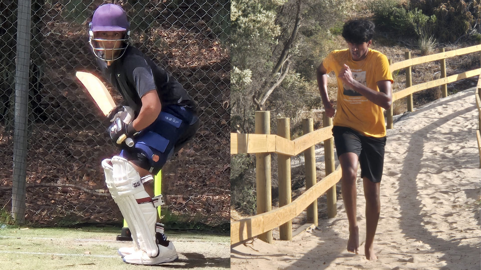 Two cricket players challenging themselves batting and running