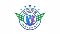 Logo of Core Cricket with wings and text on a white background