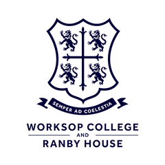 Logo of Worksop College and Ranby House with a shield design featuring lions and crossed swords.